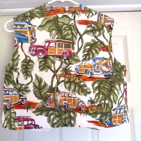 Vintage Tropical Car All Over Print open front vest size S - Picture 6 of 7